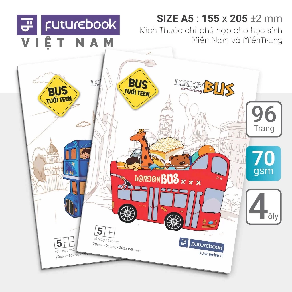 [Lốc 10Q] Tập Học Sinh Khổ A5 (205x155mm) 96 trang 70gsm FUTUREBOOK