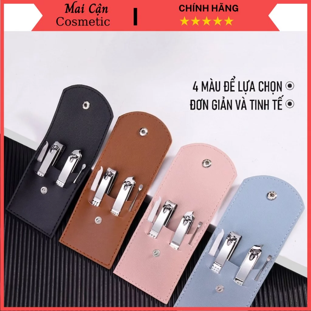 Bộ Dụng Cụ Cắt Móng Tay 4 Món Mini – Bộ Nail Du Lịch Cầm Tay Nhỏ Gọn, Da Cao Cấp, Nhiều Màu Sắc Tinh Tế