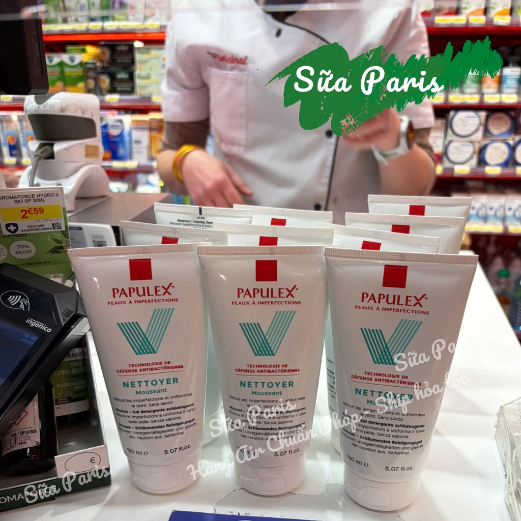 Sữa rửa mặt Papulex Moussant 150ml dành cho da mụn, da dầu, bản nội địa Pháp_Sữa Paris Aderma
