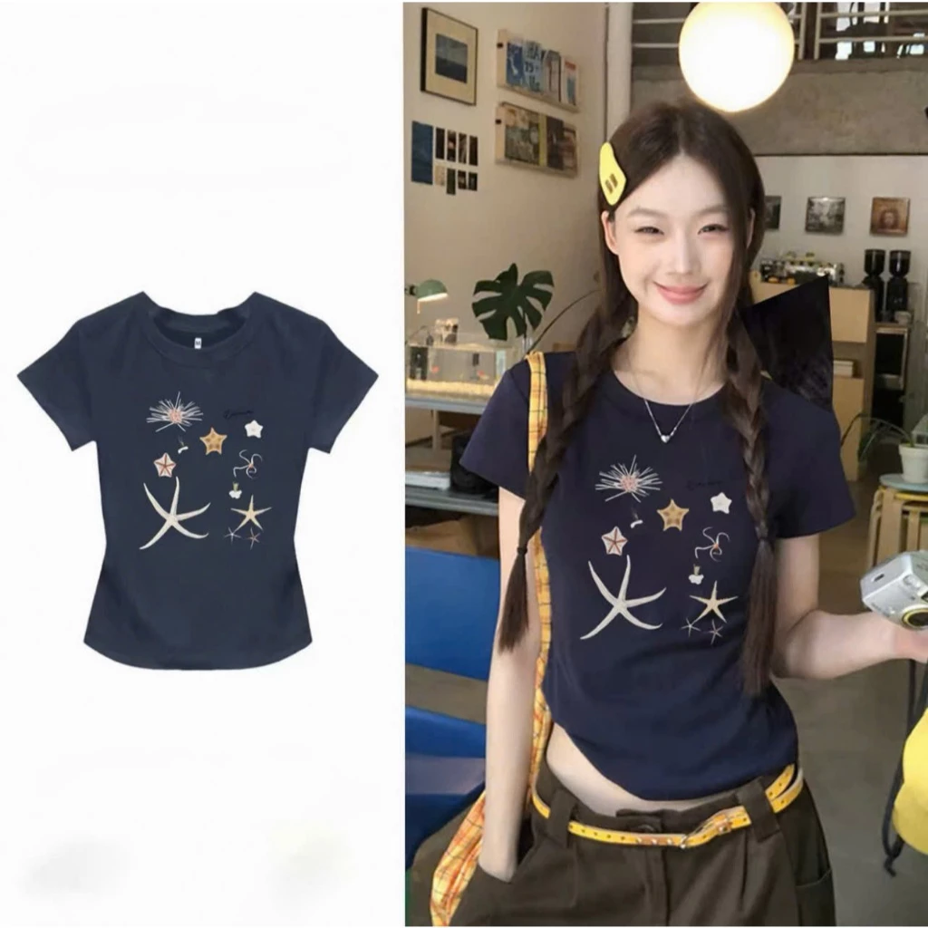 Áo babytee croptop nữ ngắn tay,áo thun forrm fit in hình ngôi sao chất cotton thoáng mát cực tôn dáng phong cách Hàn