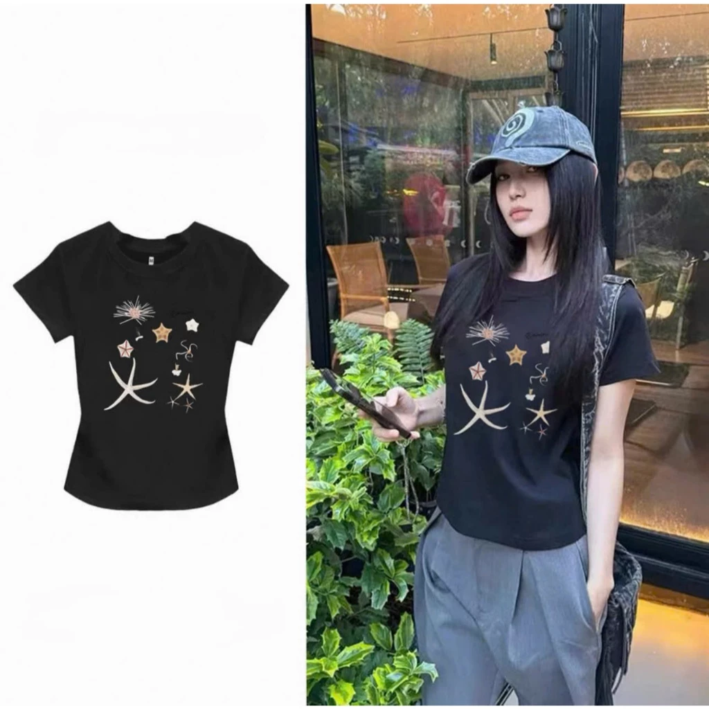 Áo croptop ngắn tay nữ ,áo thun babytee ôm body hình sao biển chất thun tăm co giãn cực tôn dáng mặc hàng ngày