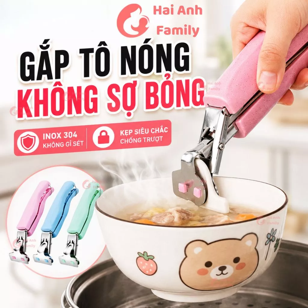 Kẹp gắp chén dĩa chống nóng, chất liệu thép không gỉ cao cấp