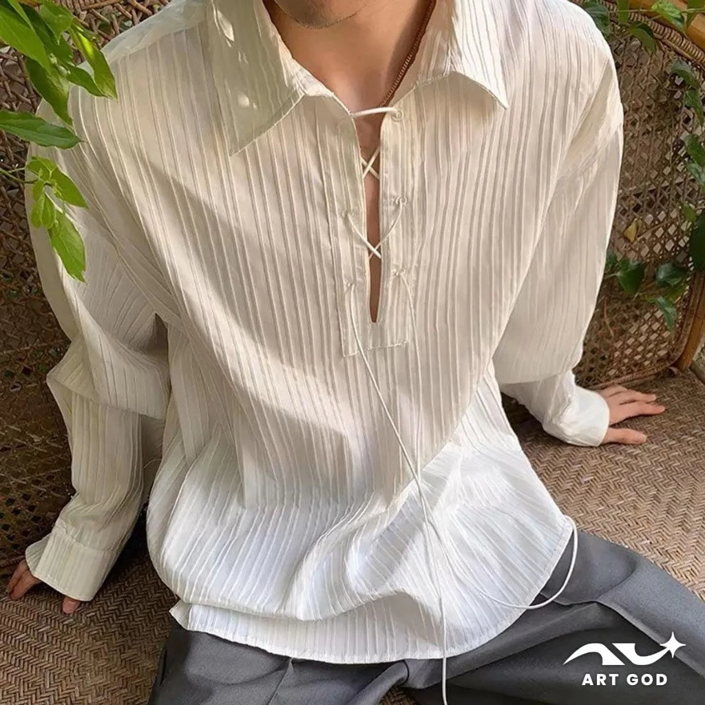 Áo sơ mi nam đi biển đũi gân phối dây ARTGOD HM018 menswear