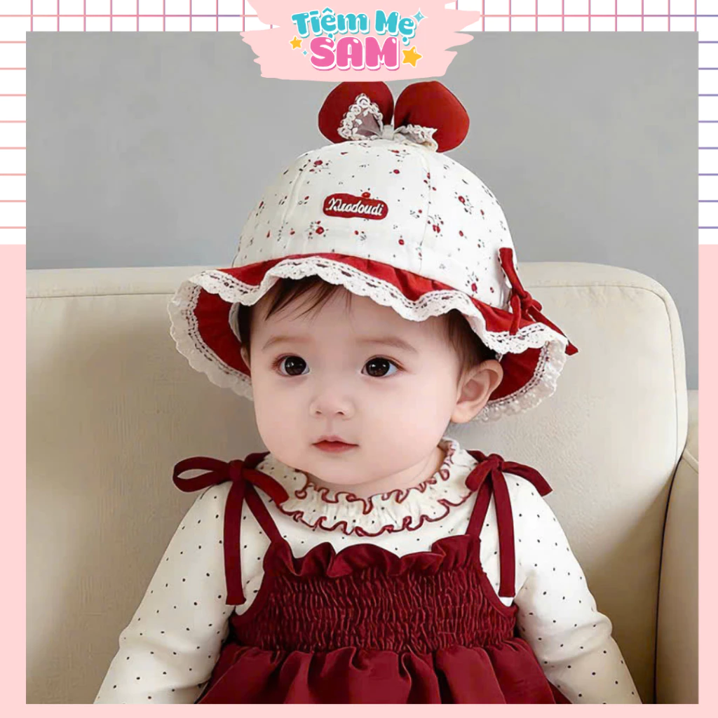 Mũ Bèo Ren Công Chúa Cho Bé Gái Mix Nơ Có Quai Mũ Bucket Tiểu Thư 3-15 Tháng MUG27 - Tiệm Mẹ Sam97