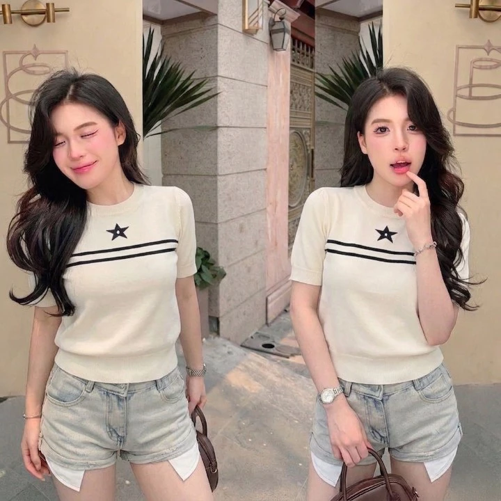 Áo Len Dệt Kim AT06 Họa Tiết Ngôi Sao Phối Đường Line Cá Tính Áo Len Mongtogi Đanh Mịn Hack Dáng