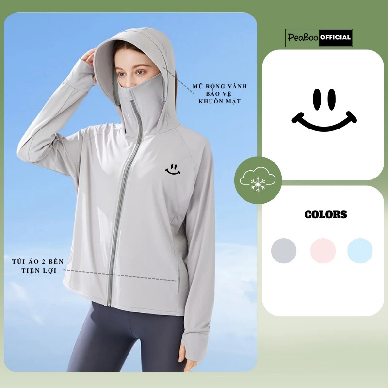 Áo Khoác Chống Nắng Nam Nữ By PEABOO Mã BST02 Mặt Cười Chất Thun Lạnh Chống Tia UV Thoáng Mát Mũ Rộng Vành
