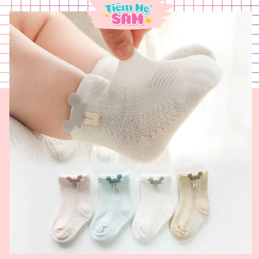 Set 4 Đôi Tất Lưới Điều Hòa Cho Bé Cotton Thoáng Khí Cao Cổ Họa Tiết Thỏ 0-3 Tuổi - Tiệm Mẹ Sam 97 - LUOI05