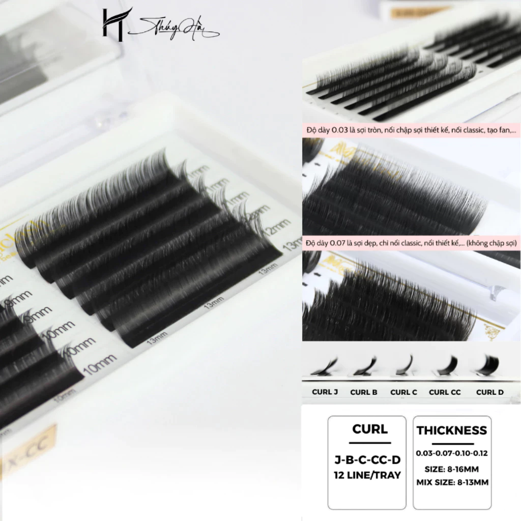 Mi Lông Thỏ Siêu Mềm Nhẹ, Dày 0.03-0.07, Độ Cong J-B-C-CC-D, tự nhiên, hút keo tốt Lông Mi Nhân Tạo Thúy Hà