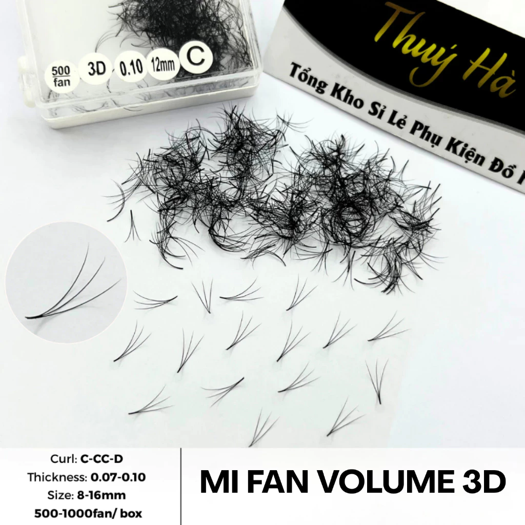 Mi Fan Sẵn 3D, Độ Dày 0.07-0.10, Dài 8-16mm, Mi Siêu Đẹp, Xòe Đều, Lông Mi Nhân Tạo Thúy Hà