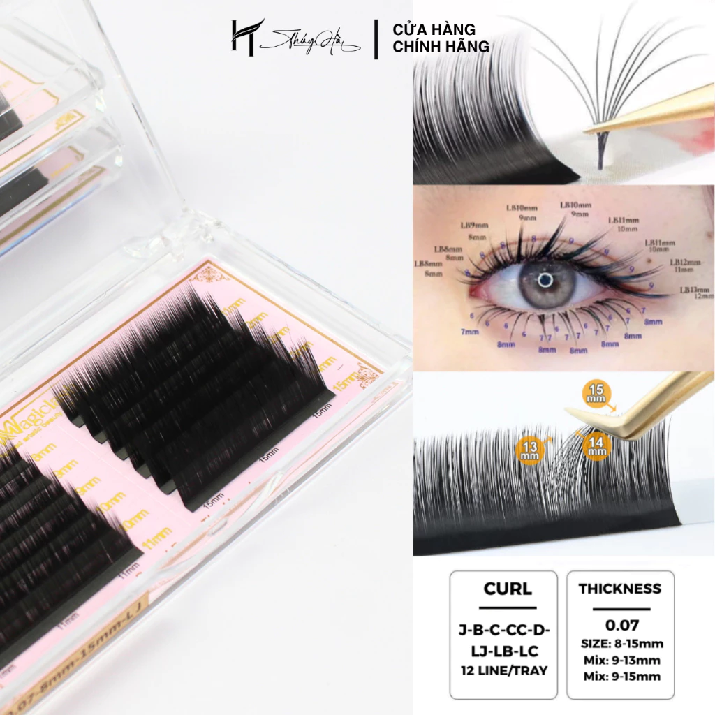 Mi Trung Hoa (3 Độ Dài Sole Trên 1 Line Mi), Độ Cong LJ-LB-LC-C-J-B-C-CC-D Lông Mi Nhân Tạo Thúy Hà