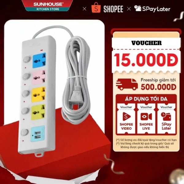 Ổ Cắm Điện Đa Năng ME.TIS Chịu Tải 2500W Cổng USB Có Chốt Bấm Chống Giật An Toàn, Tiện Ích Gia Đình
