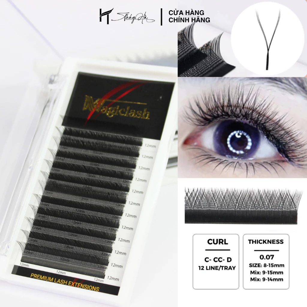 Mi YY dày 0.07 cong C-CC-D dài 8-15mm mi chữ YY, mi khay nối mi, Lông Mi Nhân Tạo Thúy Hà
