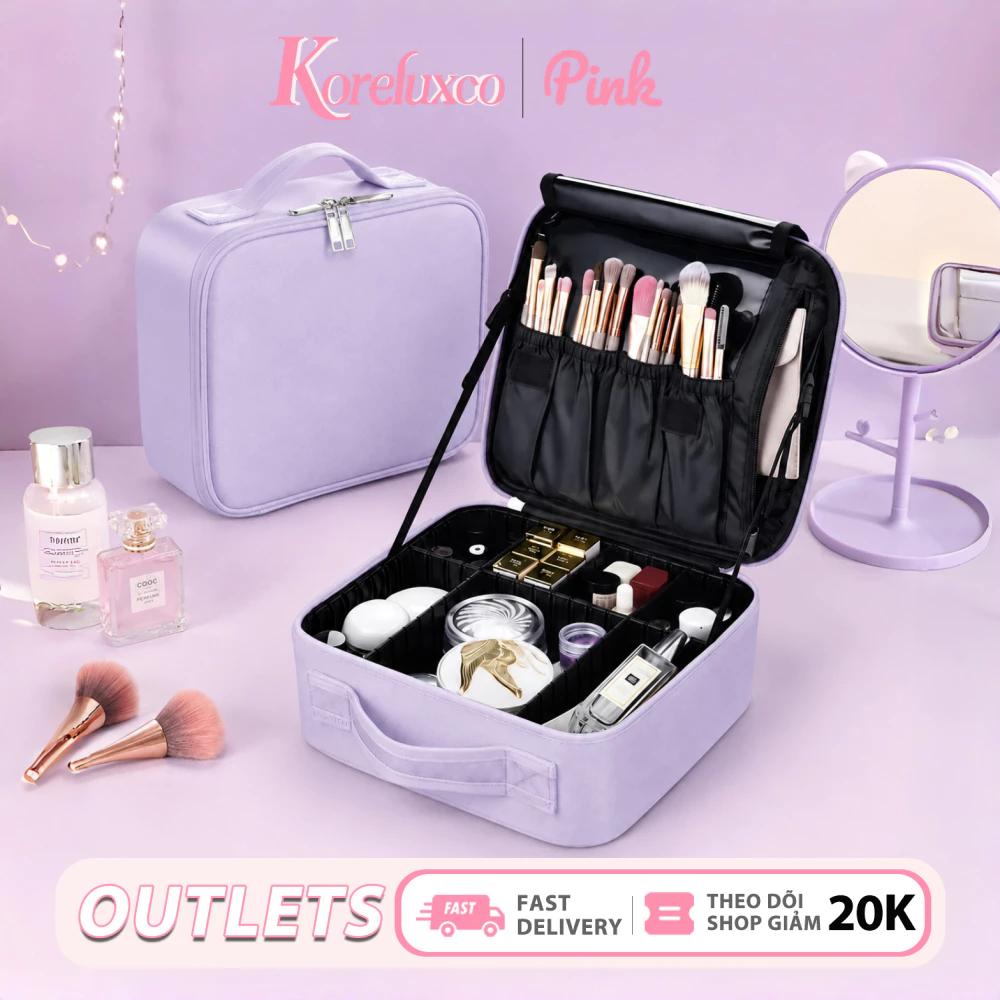 Koreluxco Túi đựng mỹ phẩm, kiểu dáng cổ điển, dung tích lớn, nhiều ngăn, thiết kế có thể điều chỉnh