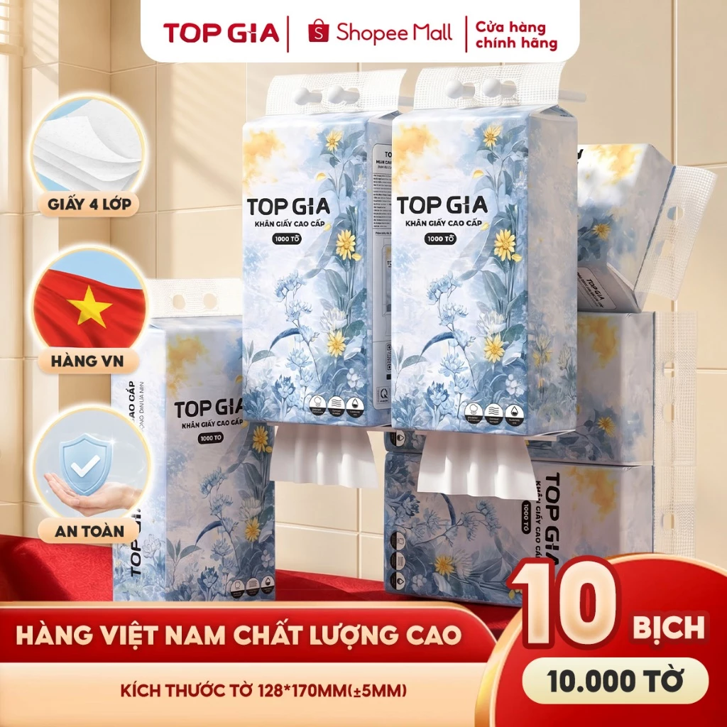 (Bao Bì Mới) Khăn giấy rút Top Gia Mộc an treo tường đa năng 1000 tờ 4 lớp tặng 3 móc treo