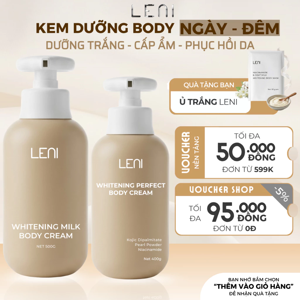 [Tặng 2 Ủ Trắng] Combo 2 Kem Dưỡng Body Ngày - Đêm 500ml Dưỡng Trắng Nâng Tone Phục Hồi Chuyên Sâu