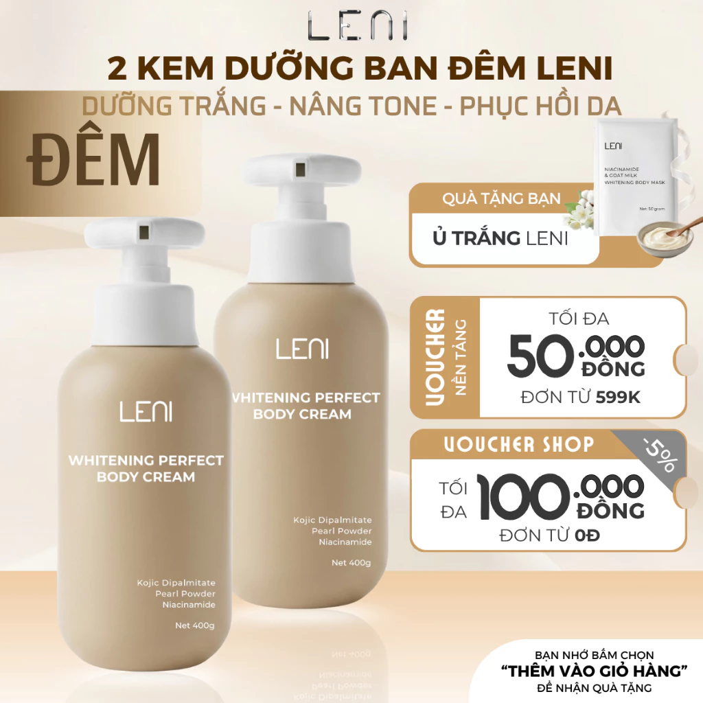 [Tặng 2 Ủ Trắng] Combo 2 Kem Body PRERFECT  LENI 800ml Ban Đêm Cấp Ẩm Dưỡng Trắng Phục Hồi Làn Da