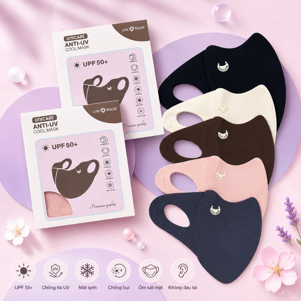 [Giá mở bán] Khẩu trang Unicare Anti UV Cool Mask, khẩu trang vải mát lạnh chống tia UV - Hàng chính hãng