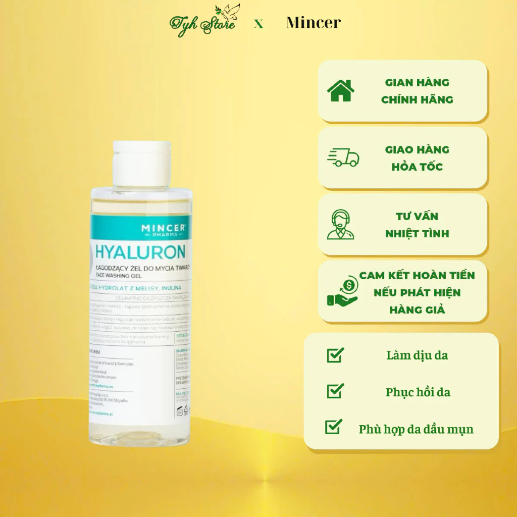 Sữa Rửa Mặt Chăm Sóc Chuyên Sâu Da Mụn & Tổn Thương Mincer Pharma Hyaluron Facial Cleansing Gel 405 200ml