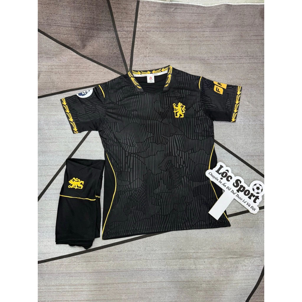 (Có In Tên Số) Bộ Bóng Đá chelsea Đen Thun Mè Cao Cấp Thoáng Mát Logo Thêu Loc Sport
