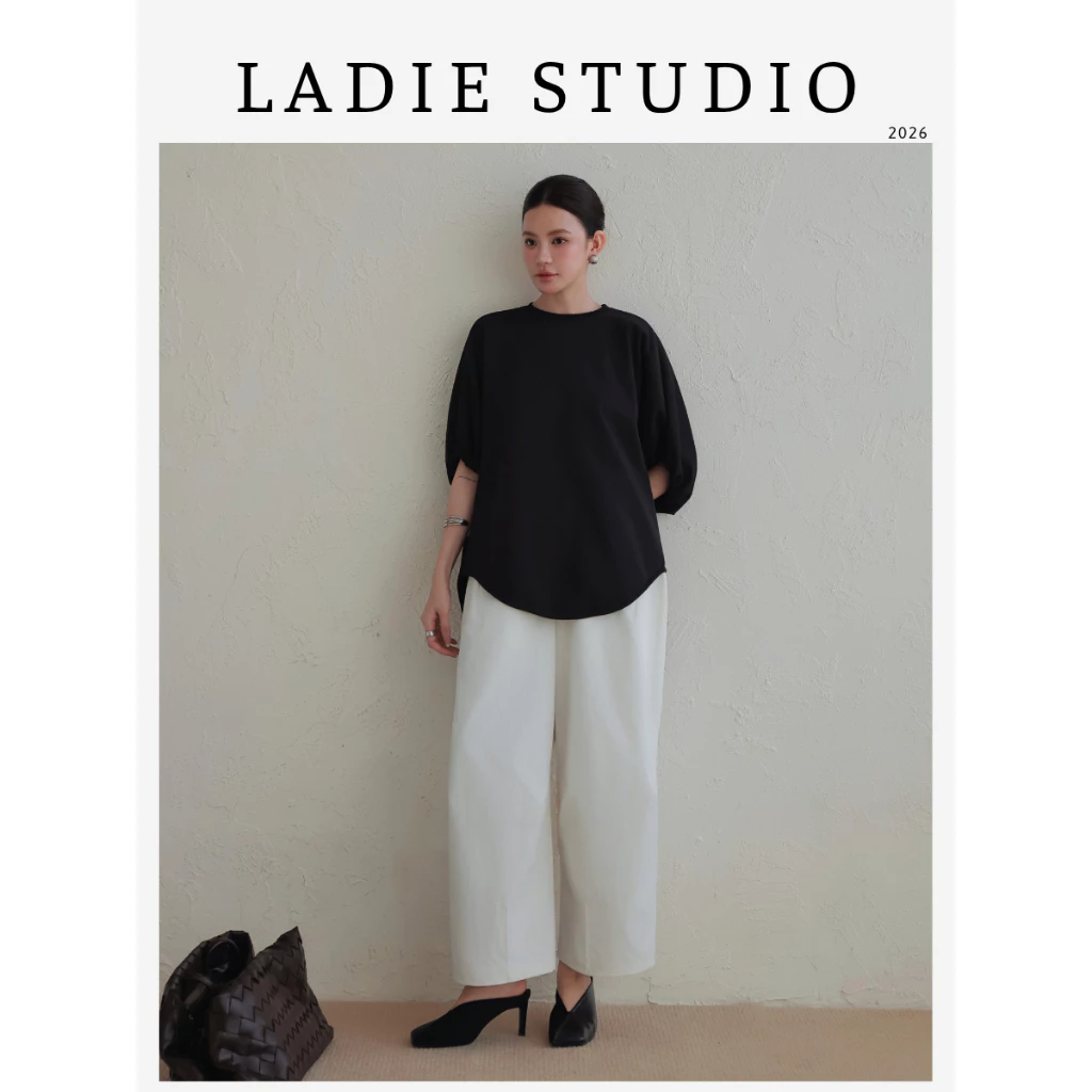 [LADIE STUDIO] Set áo thun nữ oversize cổ tròn tay lỡ, quần baggy ống rộng