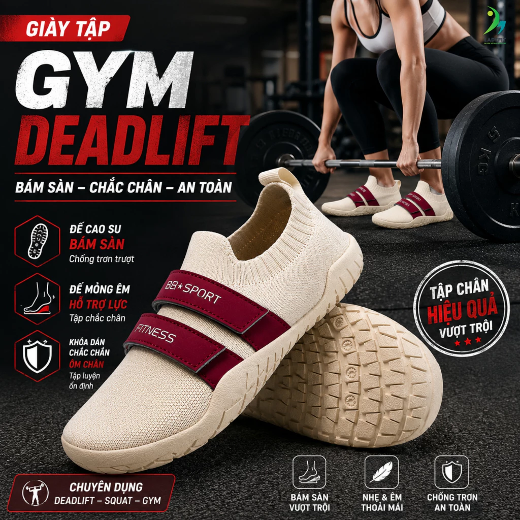 Giày Tập Chân Gym Nữ Đế Cao Su Bám Sàn Chắc Chân Hỗ Trợ Squat Deadlift