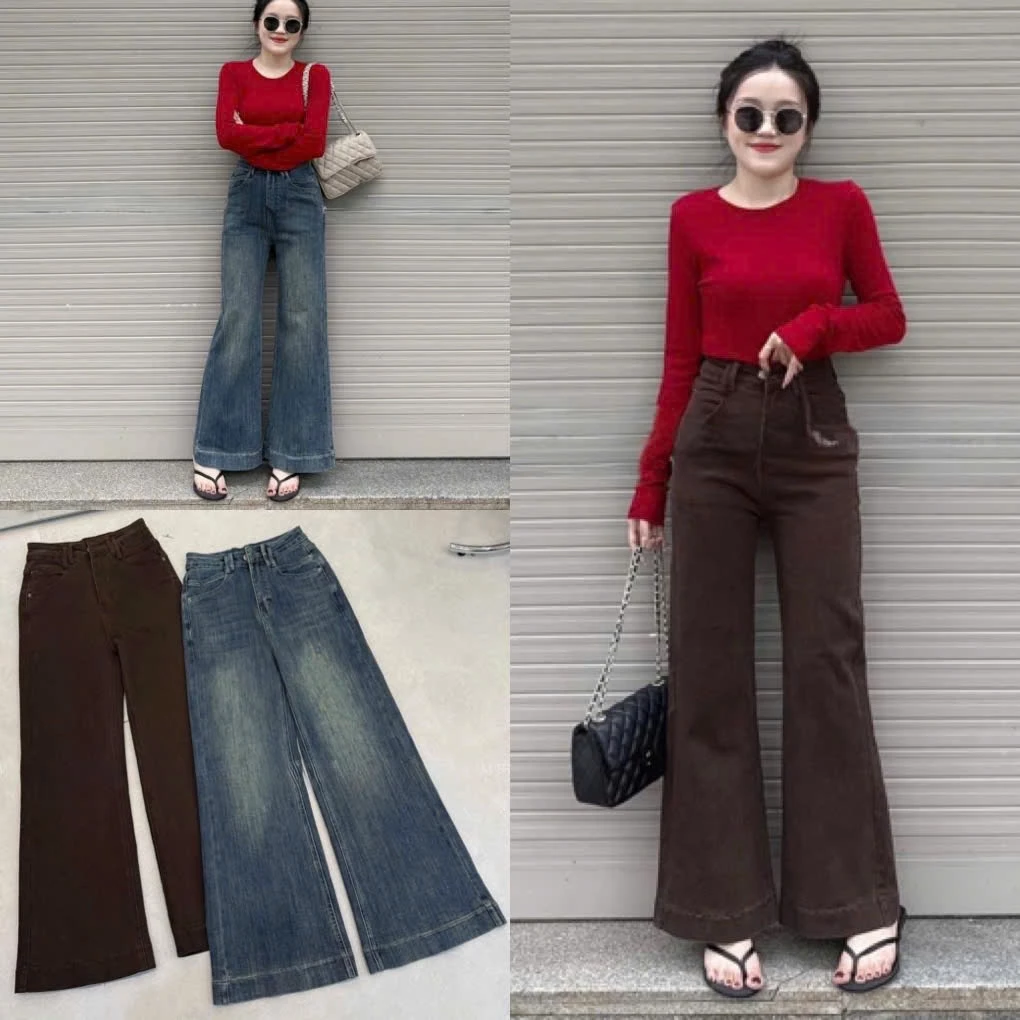 Quần jeans nữ ống loe gấu to màu mới chất bò mềm co giãn mã QL34