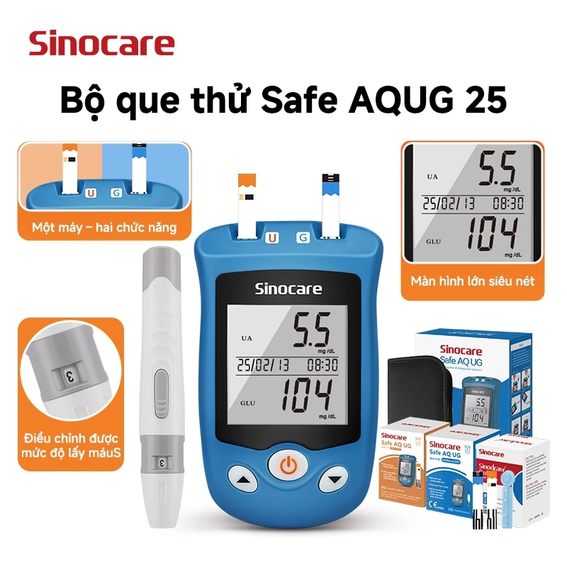 Máy đo axit uric và đường huyết +25 que thử axit uric+25 que thử đường+Kim