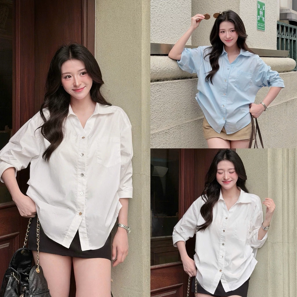 Áo Sơ Mi Thiết Kế Nhún Eo A8 Áo Sơ Mi Nữ Chất Thô Cotton Kiếu Dáng Basic Tôn Dáng XInh Yêu