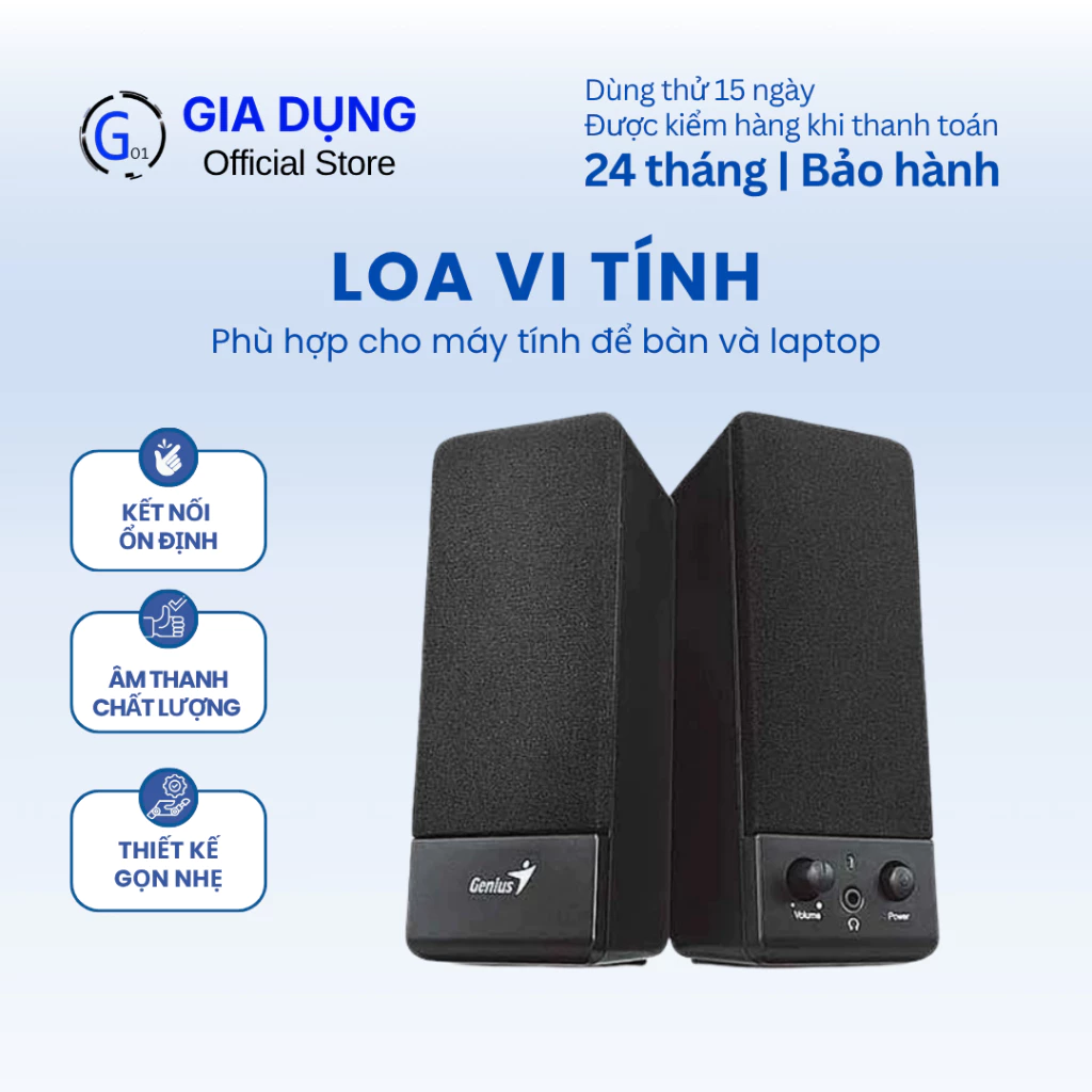 Loa vi tính Genius SP-S110 2.0 để bàn âm thanh rõ bass mạnh dùng giải trí và làm việc