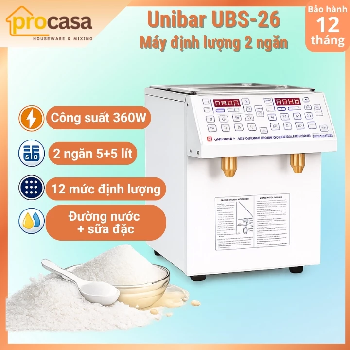 Máy đo - định lượng đường sữa 2 ngăn Unibar UBS-26 - 5 lít + 5 lít - 12 mức định lượng 5 - 60ml