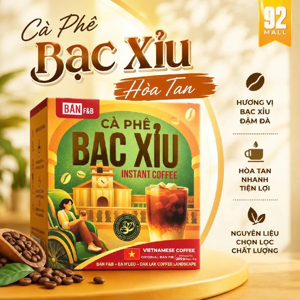 Cà Phê Bạc Xỉu Hòa Tan Bản F&B Chuẩn Vị Bạc Xỉu Việt Nam Hộp 10 Gói Pha Sẵn Tiện Lợi