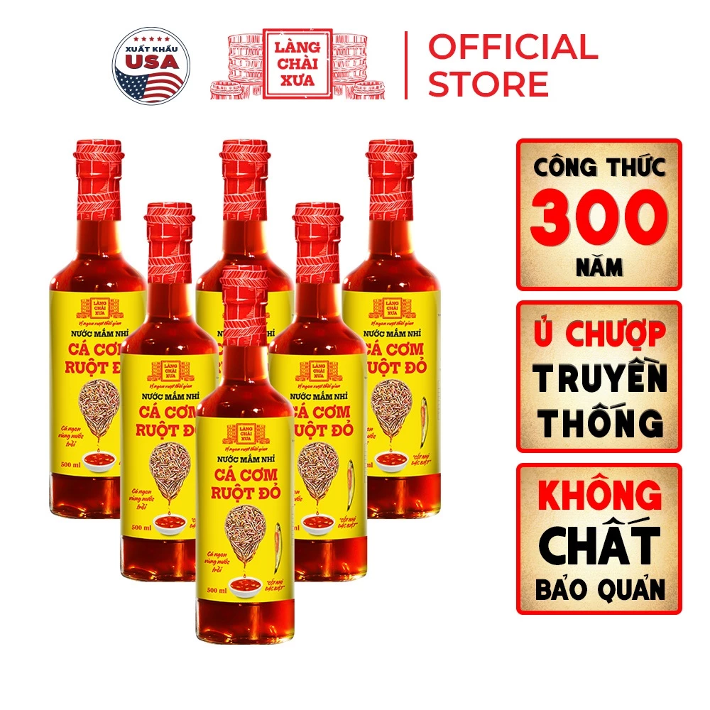 [Tặng Nước tương 125ml] KF THÙNG 6 Chai thuỷ tinh Nước mắm nhỉ cá cơm ruột đỏ Làng Chài Xưa 500ml