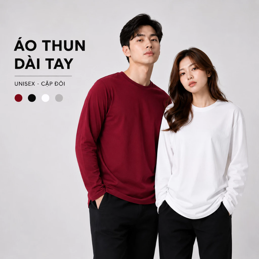 Áo Thun Tay Dài Phom Basic Unisex Thời Trang 24h Áo Phông Dáng Vừa Vải Dày Nam Nữ Đều mặc Được