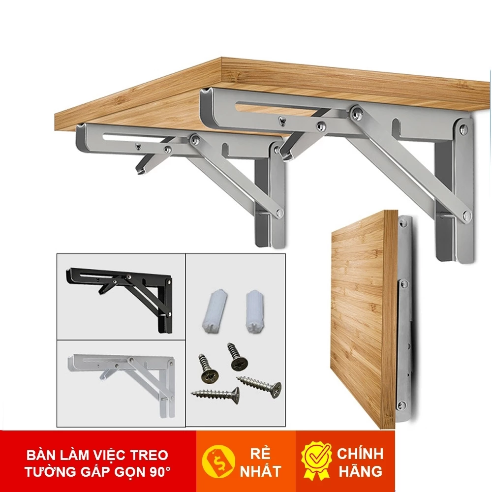 1 đôi (2 cái) BẢN LỀ GẬP MỞ RỘNG, Giá Ke đỡ bàn gấp gọn treo tường, Pát ke chữ L chịu lực 80kg