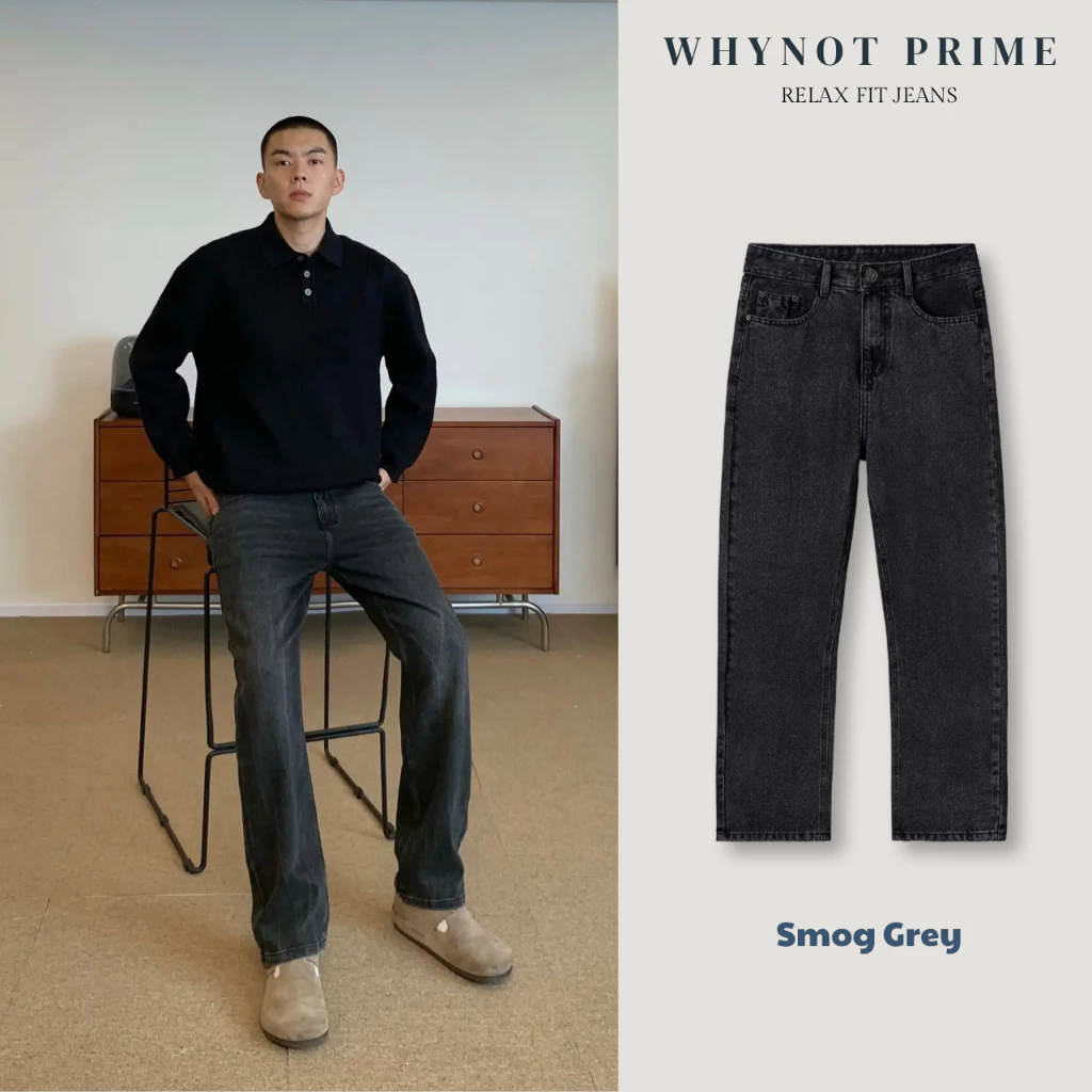 Quần Jean Nam Xám Khói Ống Suông Đứng Form Regular WN PRIME, Quần Bò Nam Nữ Form Suông Có BigSize