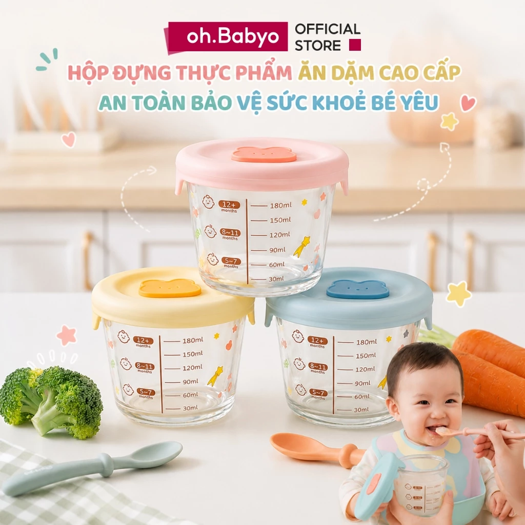 Hộp Đựng Thức Ăn Dặm Cho Bé ohBabyo Hộp Trữ Đông Thủy Tinh Chống Tràn Cao Cấp Tiện Lợi Dễ Vệ Sinh