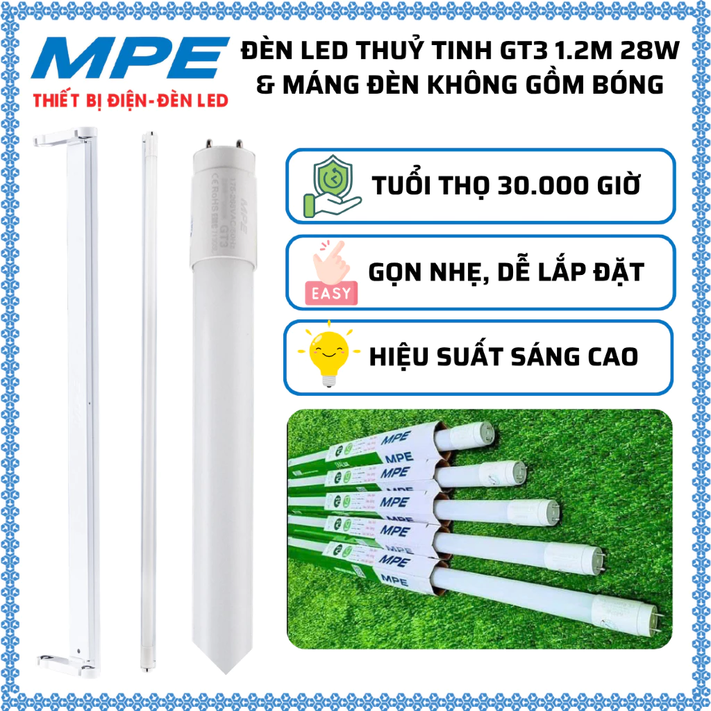 (Ship Hỏa tốc SG) Bóng Đèn LED Tuýp 1m2 28W MPE Ánh sáng trắng bóng Tube Thuỷ tinh