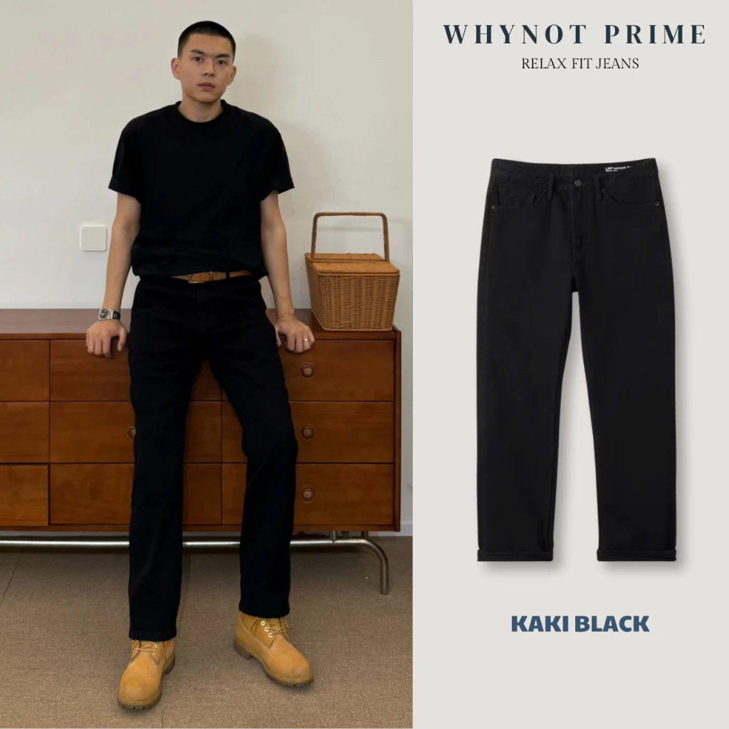 Quần Jean Nam Màu Đen Ống Suông Đứng Form Regular WN PRIME, Quần Bò Nam Nữ Form Suông Có BigSize