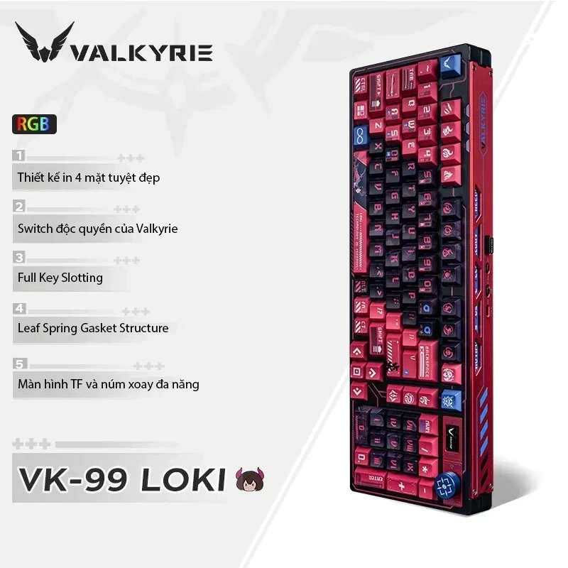 Bàn phím cơ Valkyrie VK99 3 mode kết nối - Pin 8000 mAh - In thăng hoa tràn viền tuyệt đẹp - BH 12T