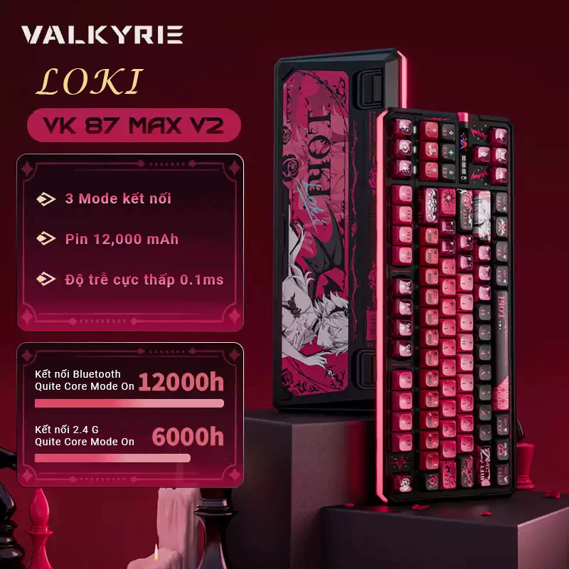 Bàn phím cơ Valkyrie VK87 V2 - Nâng cấp mạnh mẽ Pin 12000 mAh - Dual 8K Return Rate - BH 12T