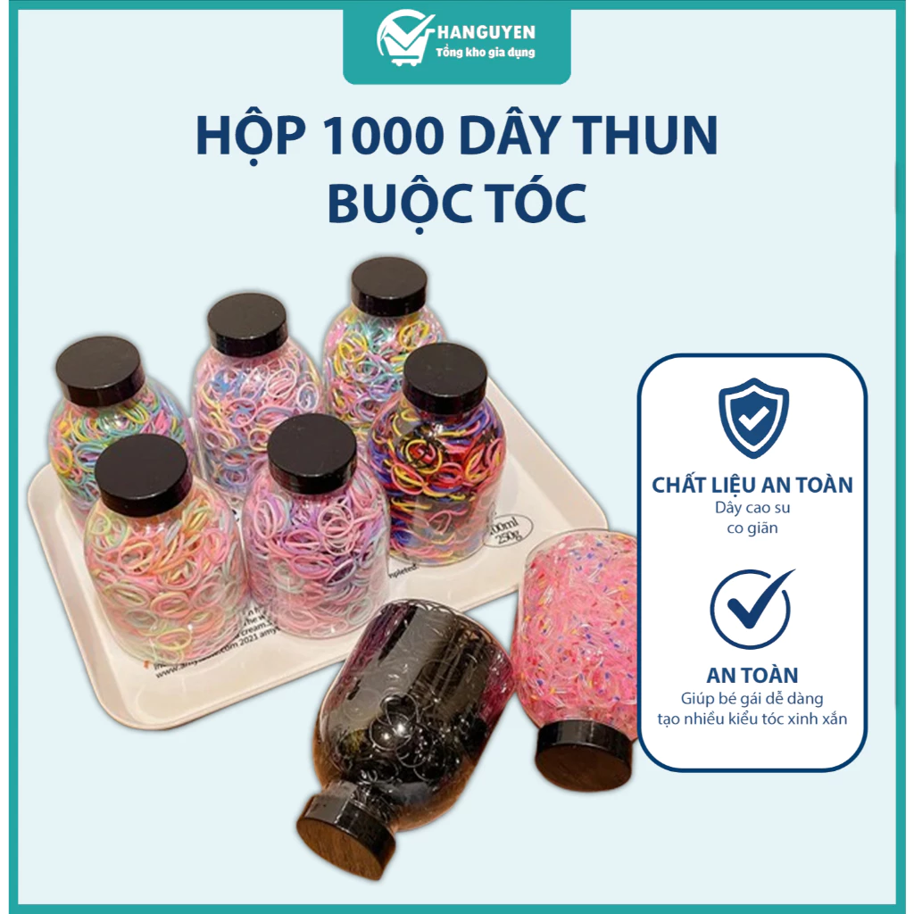 Hộp 1000 dây thun buộc tóc cao su nhiều màu co giãn tốt dùng cho bé gái tiện dụng #B12