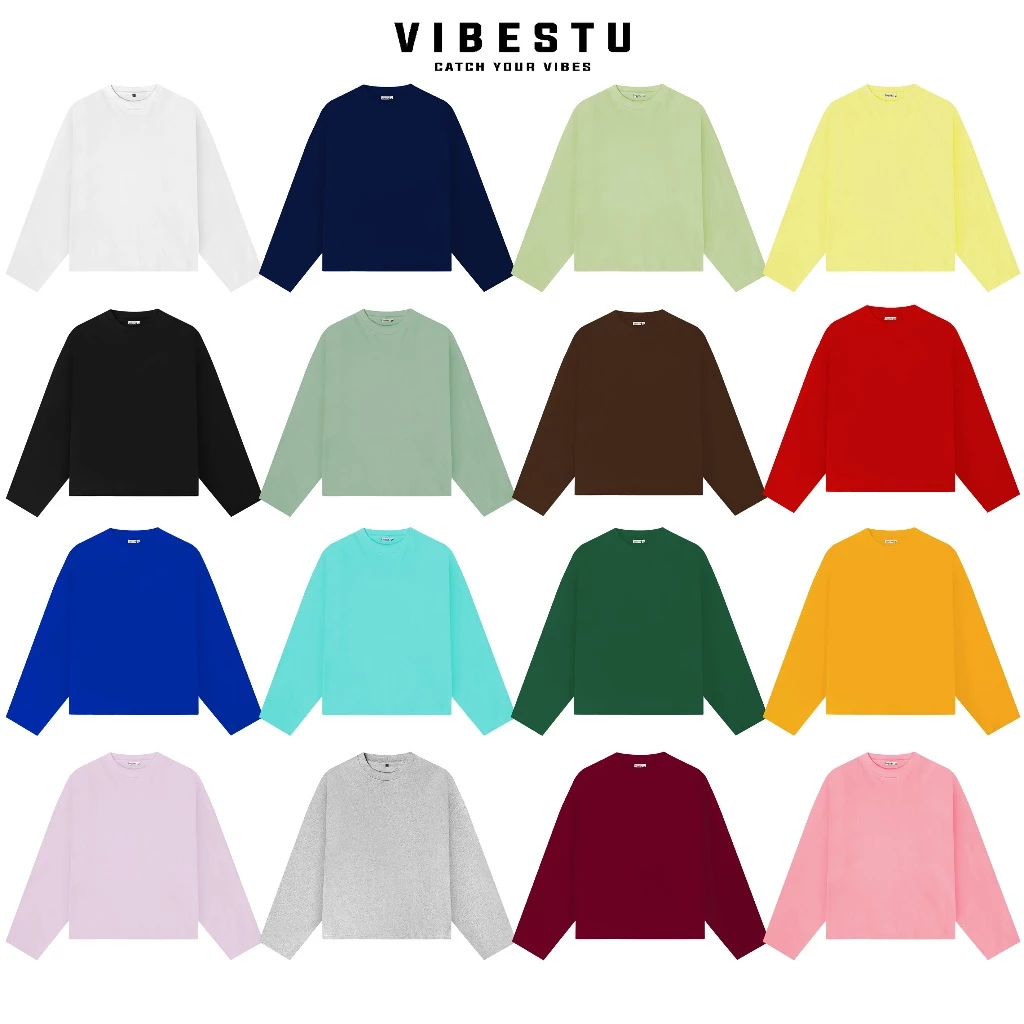 Áo Thun "Tay Dài Trơn" Local Brand VIBESTU Form Boxy Unisex 250Gsm Cotton  Cổ Tròn basic