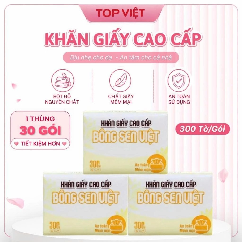 Thùng 30 gói giấy ăn gấu trúc Bông Sen Việt giấy 3 lớp gói 300 tờ bột gỗ nguyên sinh