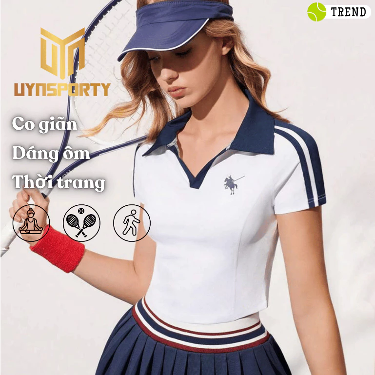Áo Pickleball Nữ UYNSPORTY Cổ Bẻ Phối Màu Tương Phản In Logo, Tay Ngắn, Dáng Suông, Áo Thể Thao Nữ