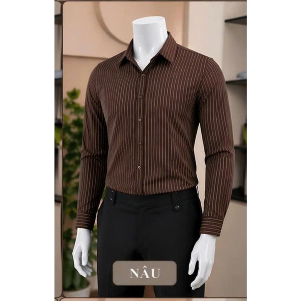 Áo sơ mi nam vải lụa mềm phối   co giãn  trẻ trung sang trọng mẫu-BQT77 SHOP