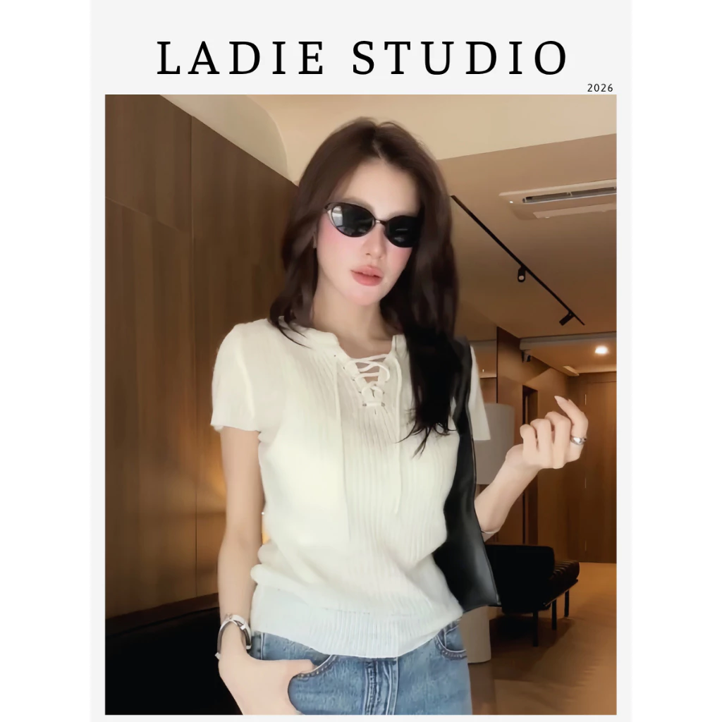 [LADIE STUDIO] Áo len buộc dây Ladie Studio – áo nữ ôm dáng cổ tròn thanh lịch nữ tính AO21