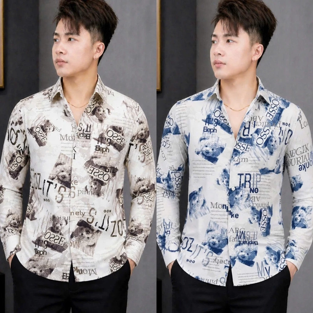 Áo sơ mi  boy phố phối hoạ tiết viền tay vải cotton mềm mẫu trẻ trung sang trọng-MLBSHOP