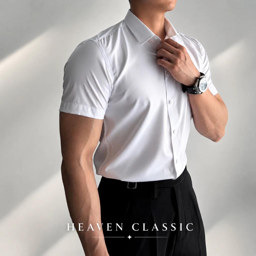 Áo Sơ Mi Nam Trắng Ngắn Tay Form Slimfit - Vải Mềm Mịn, Mát, Không Nhăn | Công Sở, Học Sinh, Đi Làm