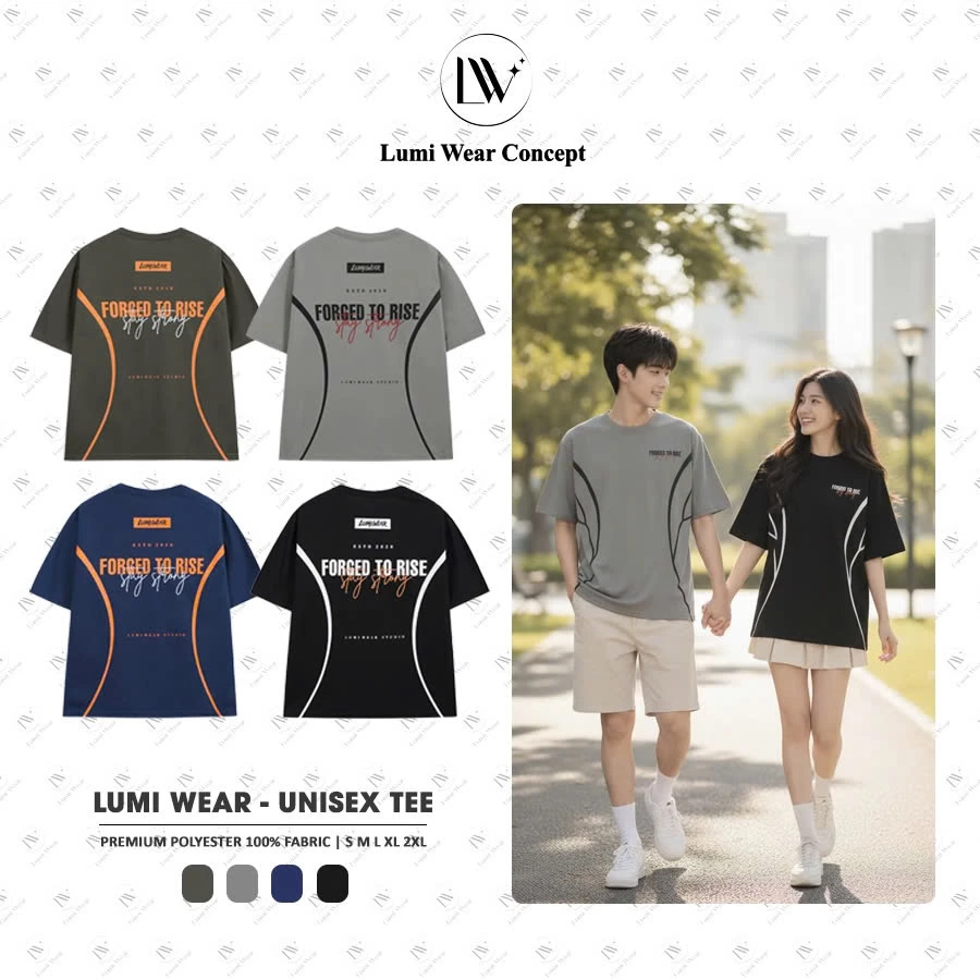 Áo Thun Unisex Lumi Wear E01 Form Boxy Nam Nữ - Áo Phông Cổ Tròn In 2 Mặt Vải Poly Cao Cấp Co Giãn