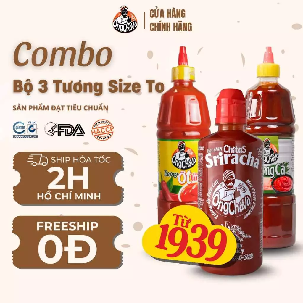 Combo Bộ Ba Size Bự Tương Ớt Tương Cà Sriracha – Mua Một Lần Xài Mấy Tháng